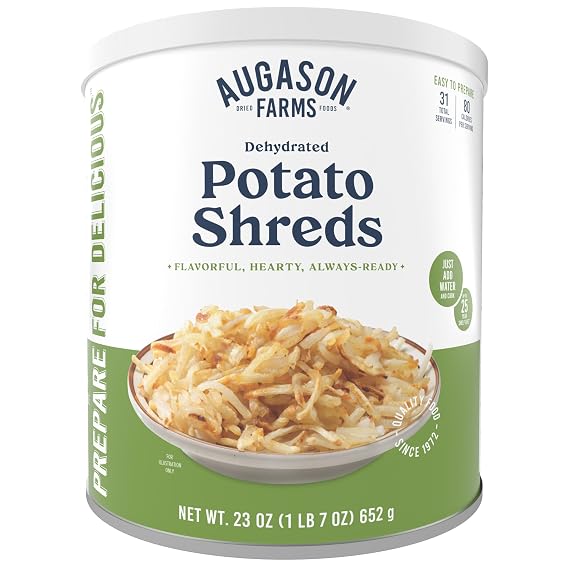 Augason Farms Dehydrated Potato Shreds Can | 31 Servings, Gluten Free Survival Food with 25 Year Shelf Life, Freeze Dried Emergency Food Supply for Camping