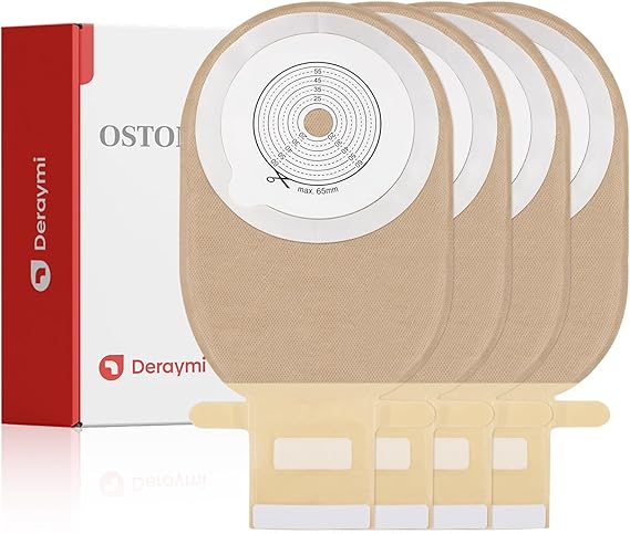 DERAYMI 20PCS Colostomy Bags Ostomy Supplies, One Piece Ostomy Bag for Women and Man, Ileostomy, Colostomy Supplies Stoma Care, Hook and Loop Buckle Design, 15mm-65mm Cuttable Chassis