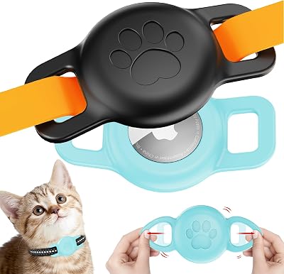 2Pack for Airtag Cat Collar Holder, IPX8 Waterproof for Airtag Holder for Cat, Small Dog Air tag Holder for Apple AirTag, Silicone Dog Collars Mount for AirTags Within 12 inch Collars