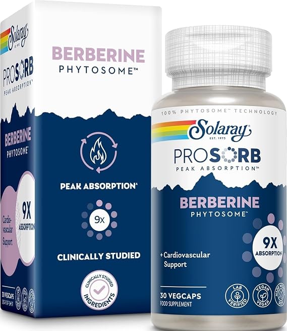 SOLARAY Berberine Phytosome 550 mg, 30 VegCaps | Clinically Studied Berbevis, Standardized to 30% Berberine HCl, 30 Servings, Vegan, Made Without Soy, Lab Verified