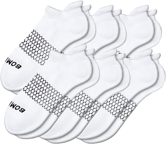 BOMBAS Women's Solids White Ankle Medium Socks, 6 Pairs Socks, Size 7.5-11