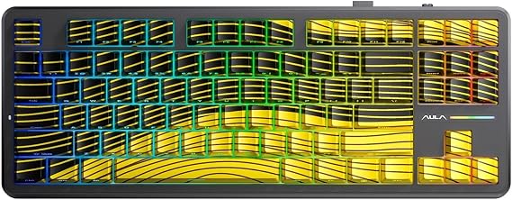 Aula F87 PRO Mekanik RGB TKL Matcha Latte Switch Kablosuz Makrolu Hot Swap Klavye Sarı