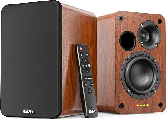Saiyin Powered Bluetooth Bookshelf Speakers | 30W*2, 3.75 Inches Woofer, Bluetooth/Optical/Auxiliary/RCA Inputs, TV/Turntable/Record Player/Computer/PC