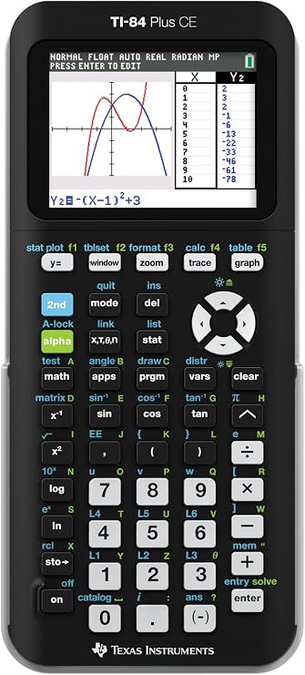 Texas Instruments TI-84 PLUS CE Graphing Calculator, Black (Frustration-Free Packaging) (84PLCE/PWB/2L1/A)
