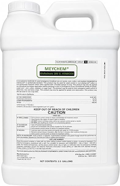 Glufosinate 280 SL Herbicide (2.5 Gallons) Non-Selective Post-Emergent Weed Control for Broadleaf & Grassy Weeds Effective on Glyphosate-Resistant Weeds Compare to Liberty & Cheetah Pro