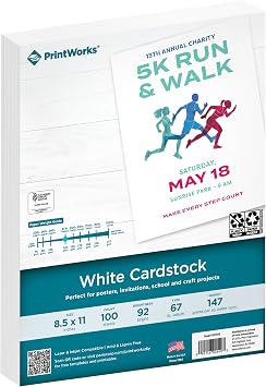 PrintWorks White Cardstock 8.5" x 11" - 67 lb/147 gsm Vellum Bristol - 100 Sheets - Made in the USA - SFI Certified - 92 Bright - Card Stock Printer Paper for School, Craft, Office Use (00540)