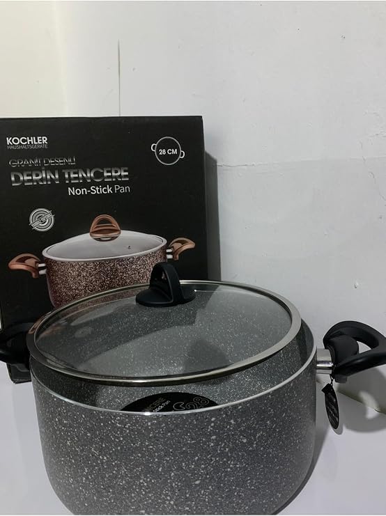 Granit Derin Yanmaz Yapışmaz Tencere Bakalit Kulp Cam Kapaklı 28 Cm, brc09112107bk.