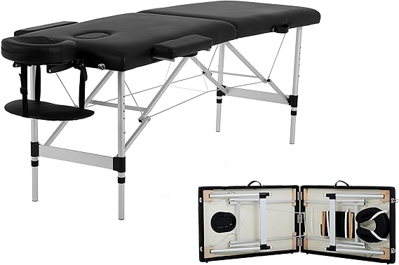 Massage Tables Portable Lash Bed 73 inch Aluminium Tattoo Table Height Adjustable Portable Spa Bed 2 Folding Chiropractic Table w/Carry Case/Face Cradle/Hand Pallet for Travel Physical Therapist