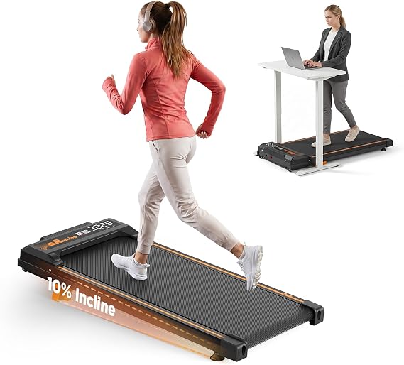 Walking Pad Under Desk Treadmill for Home Office, with 10% Manual Incline