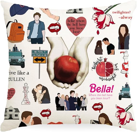 Twilight Pillow Covers Vampire Merch Edward Vampire Pillow Case TV Show Inspired Throw Pillow Covers Decorative Pillowcase Cushion Cover with Car Couch Sofa Chair Bed Living Room 18x18 Inch