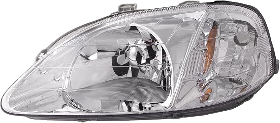 Chrome Housing Halogen Headlight Compatible With Honda Civic 1999-2000 Sedan/Hatchback/Coupe Includes Left Driver Side Headlamp