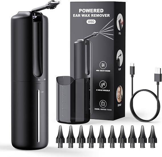 Ear Wax Removal Electric Ear Irrigation Flushing System Water Powered Ear Cleaner with 4 Pressure Modes Safe and Effective Ear Cleaning Tool Water Resistant USB Rechargeable