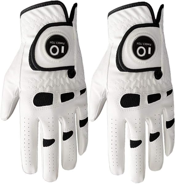 FINGER TEN Golf Gloves Men with Ball Marker 2 Pack