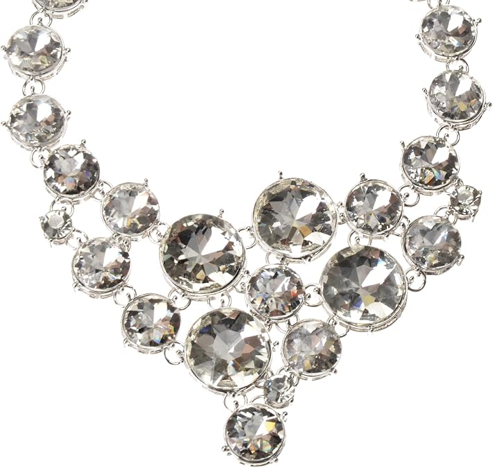Jerollin Exaggerated Retro Pop Necklace Multi-Layer Flower Rhinestone Pendant Necklace