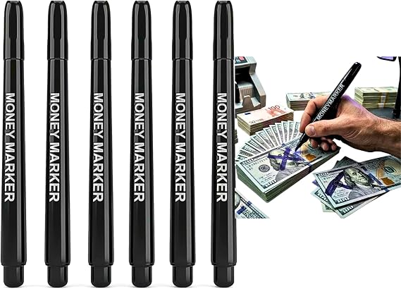 Counterfeit Money Detector Pens, 6Pack Fake Bill Detection Markers with Quick Verification Technology, Currency Checker for USD EUR RMB, Easy Money Marker for Cash Security