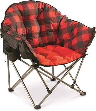 Guide Gear Club Camping Chair, Oversized, Portable, Folding with Padded Seats, 500-lb. Capacity Red Plaid