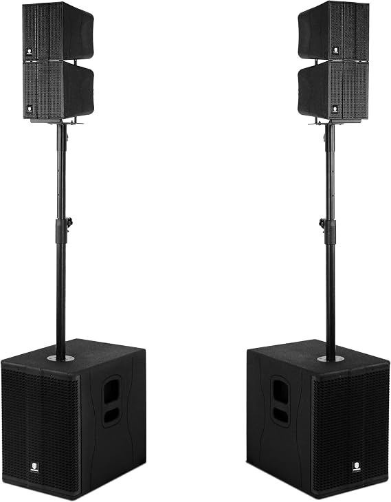PRORECK Stage 1260 8000W P.M.P.O Stereo/Mono PA Speaker System, 4 Line Array Speakers, Dual 12'' Subwoofer with 4 DSP Presets, TWS Bluetooth, for Party/DJ/Wedding/Meeting