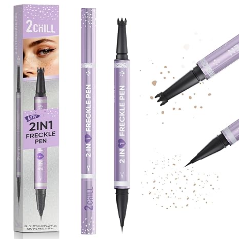 2CHILL Waterproof 2-in-1 Freckles Pen Long-Lasting Freckle Pen Freckle Stamp with Two Tips and Eyebrow Pencil Simple Natural Makeup for All Skin Types (01 Light Brown)