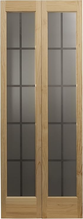 LTL Home Products 837320 Mission Glass Bifold Interior Solid Wood Door, 24" x 80", Unfinished Pine