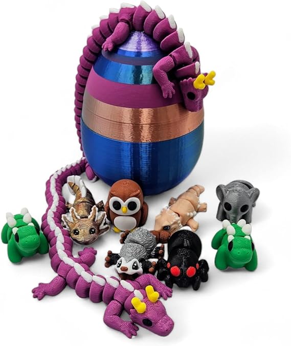 10 Pack Mystery Mini Animal Packs - 3D Printed Articulating Figurines - Unique and Fun Designs Includes Mystery Egg - (10 Pack)