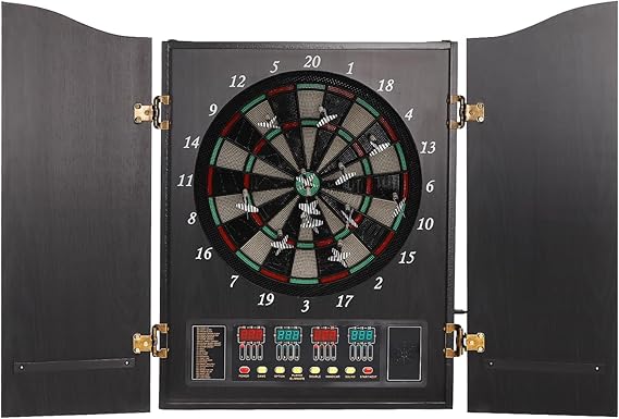 Electronic Dart Board, Electronic Scoreboard Dart Machine Decorative Dartboard Cabinet Set with LED Display, 12 Darts 88 Soft Tips for Family Game Rooms