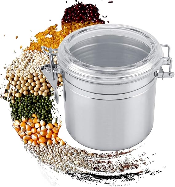Coffee Canister Airtight, Stainless Steel Container Vacuum Sealed Food Storage Containers for Rice Grain Cereal Oatmeal Beans Handles Lid Flour Bean Tea Sugar Cookie (m)
