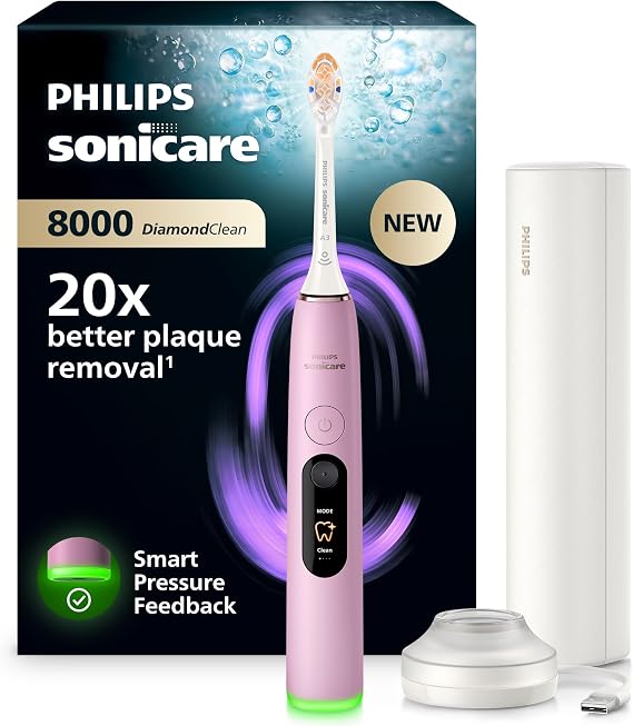 Philips Sonicare Next-Generation DiamondClean 8000 Sonic Electric Toothbrush − with Smart Pressure Feedback and 15 Settings, Blossom Pink, HX8311/15