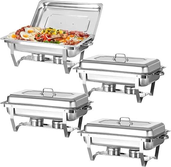 Chafing Dish Buffet Set, 9QT Chafing Dishes for Buffet with Full Size Food Pan, Lid Holder, Stainless Steel Chafers for Catering, Parties, Events (4 Pack)