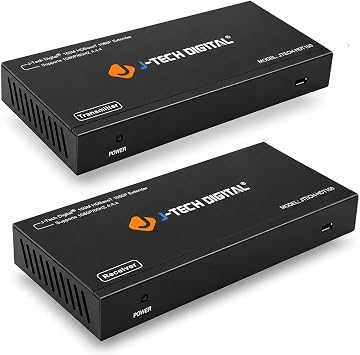 J-Tech Digital Long Range HDMI Extender Over Cat6 150m/492ft HDBaseT 4K60Hz 18Gbps Extender PoC, Bi-Directional IR, Supports Dolby Digital, DTS, with EDID, CEC, RS-232 Passthrough [JTECH-UHDT150]