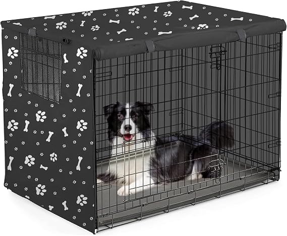 THINMUHAND Dog Crate Cover, Windproof Sun Protection, Black -M (42"L x 28"W x 30"H)