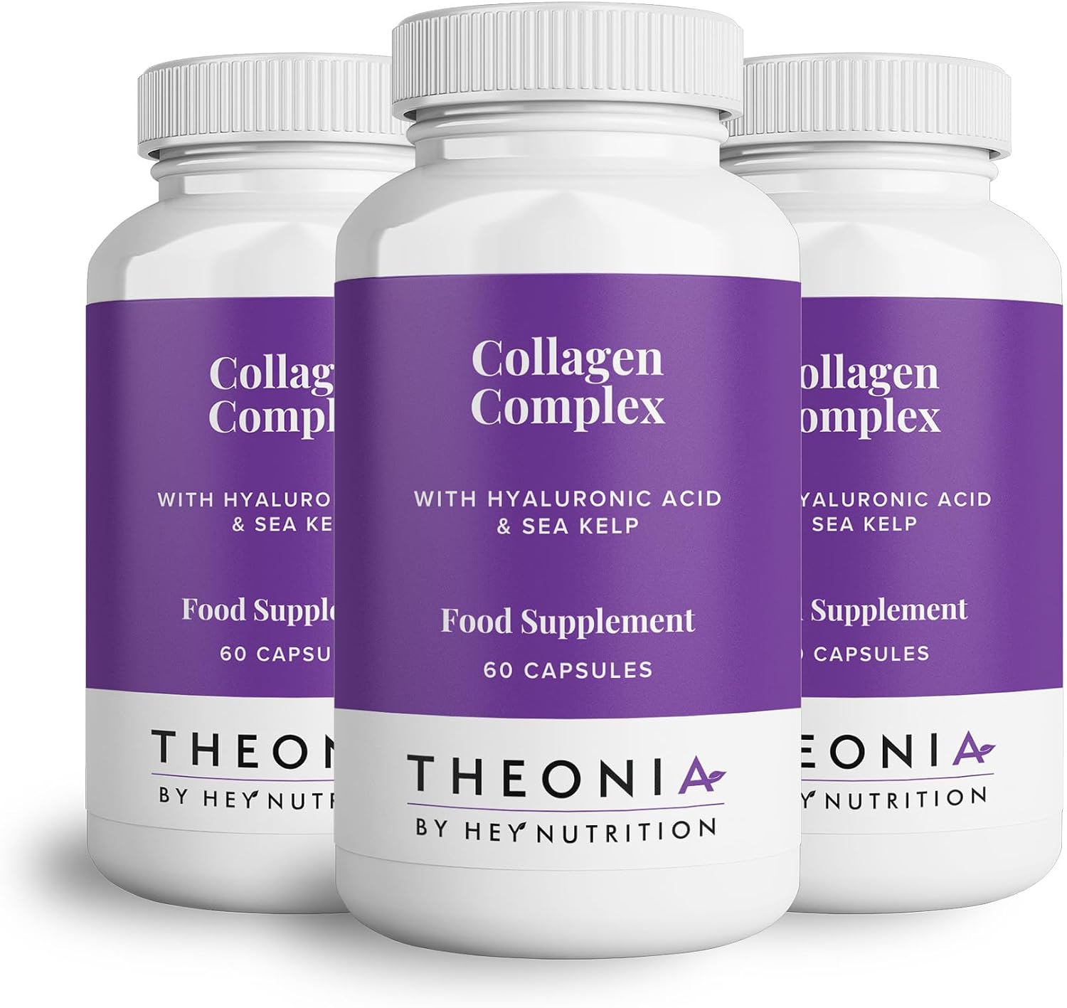 Theonia Collagen Complex Hyaluronic Acid & Sea Kelp Vitamin E, C, Biotin - Healthy Nails, Skin, Hair Joints Metabolism - Type 1 Marine Supplement - 3 Pack - Non GMO, 180 Capsules