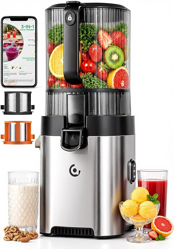 AMZCHEF Cold Press Juicer, 6.5" Whole Fruit Self-Feeding Slow Juicer