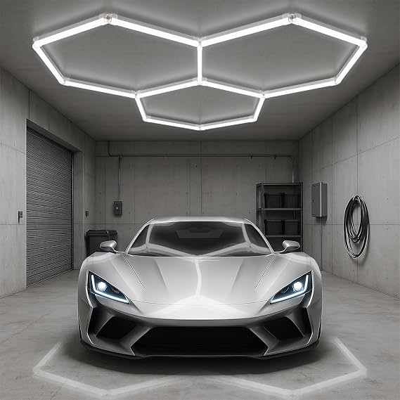 ALLYES Hexagon Garage Light,Honeycomb Hex LED Ceiling Lights, 6500K 100W 12860LM, DIY Splicing Hex Ceiling & Wall Decor Lights, for Workshop Basement Gym Warehouse Bar Barbershops [Energy Class D]