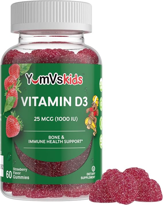YUM-V'S Vitamin D Gummies for Kids, D3 1000 IU (60 Count) | Bone & Immune Support for Kids with D3 1000 IU | Great Tasting Vitamin D Supplement | Kosher & Halal Friendly Non-GMO