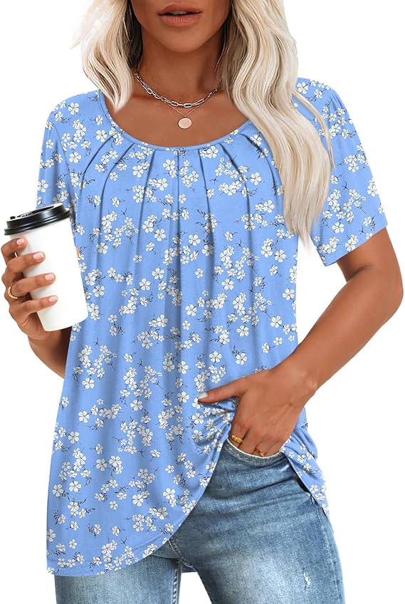 Anymeet Womens Summer Tops Casual Shirts Pleated Tunic M-3XL