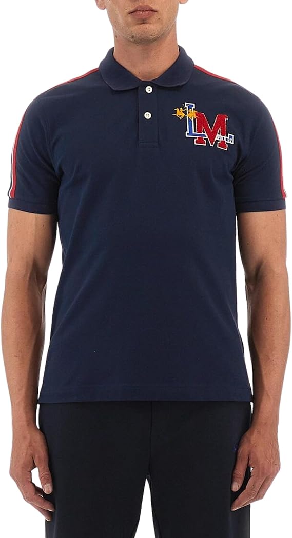 La Martina WMP303 Men's Polo Shirt Short Sleeve Collar with Buttons LM Logo on Chest
