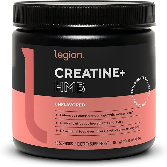 Legion Creatine HMB Powder Micronized Creatine Monohydrate 5g with myHMB 2.5g Unflavored Sports Nutrition Powder for Strength Training, Performance Support, and Post-Workout Recovery 30 Servings