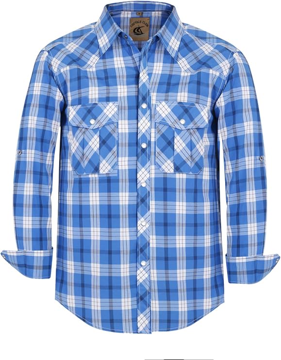 Men's Western Cowboy Long Sleeve Pearl Snap Casual Work Shirts