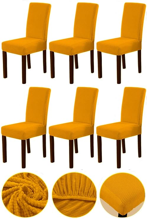 Bamboo Nano Fabric Lycra Washable 6-Piece Chair Cover Elastic Chair Cover (6PCS) (Mustard)