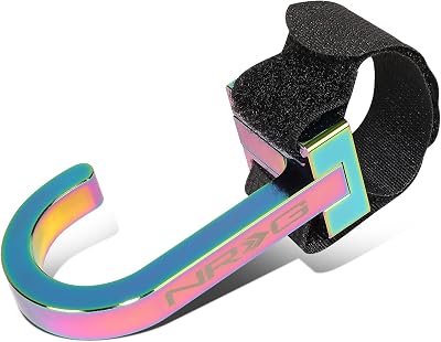 NRG Innovations STR-100MC Steering Wheel Hook CNC Aluminum Neochrome Anodized Adjustable Nylon Strap Streeing Wheels Secured