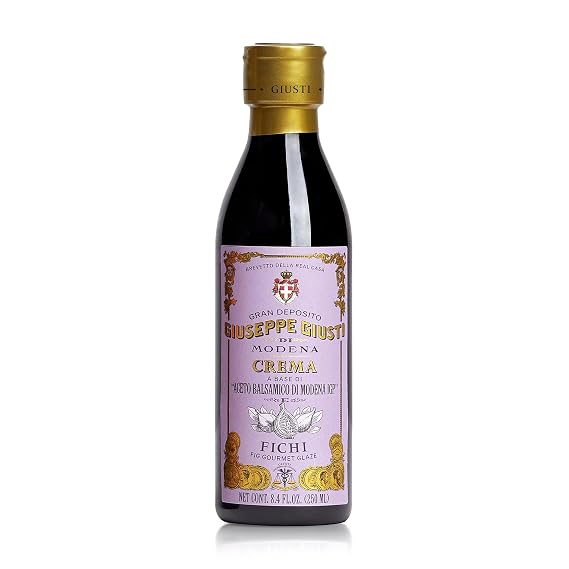 Giusti Fig Balsamic Glaze Based on Thick Balsamic Vinegar of Modena Italian Gourmet Crema Reduction with Sweet Fig, Rich & Tangy Drizzle for Cheese, Meat & Salads - 8.45 fl oz (250 ml) - Pack of 1