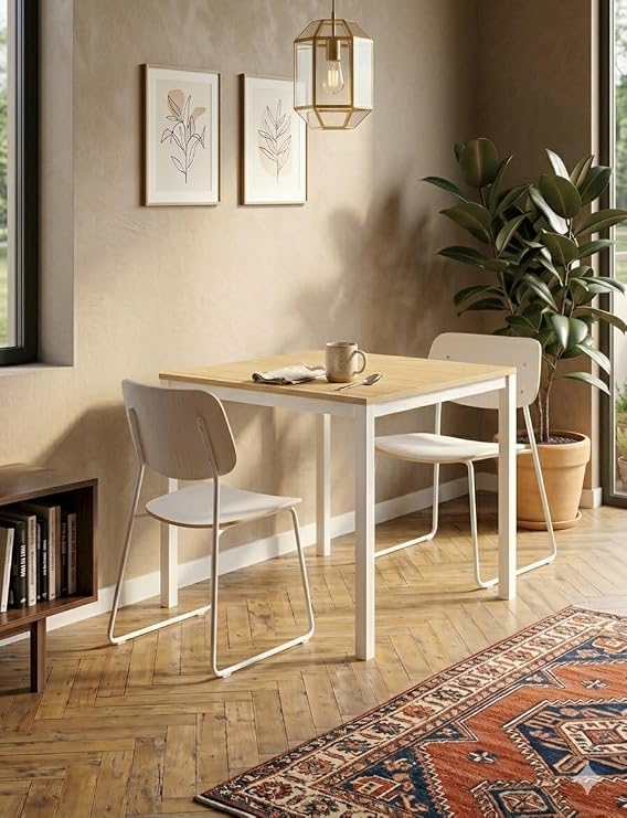 Modern Mutfak Masası 88x60cm Beyaz Metal Ayak Ahşap Desenli