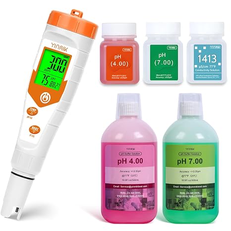 YINMIK pH EC Meter for Hydroponics with 16.9Fl oz 4.00 & 7.00 pH Caibration Solution Kits