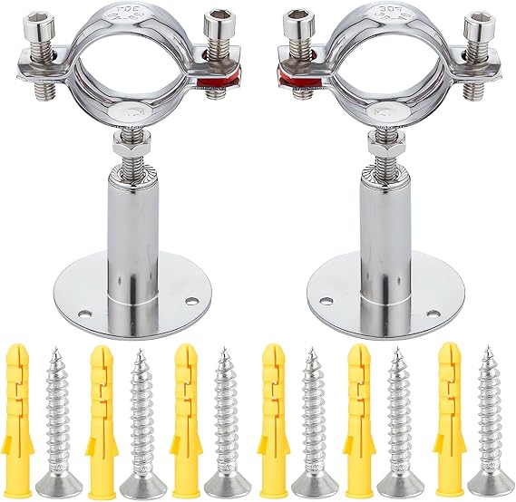 2PCS wall Mount Ceiling Mount Pipe 304 Stainless Steel Pipe Supports Pipe Standoff Adjustable Height 50-100mm(1.97"-3.94") for OD Pipe45-48mm(1.77-1.89in)