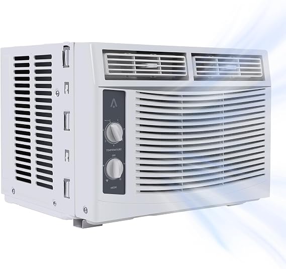 5000 BTU Window AC Unit with Mechanical Controls, Window AC Unit Cools Up to 150 Square Feet,Sleep Mode, 24H Timer, 3 Fan Speeds, Auto Restart, Self-Evaporating, 115V/60Hz, White