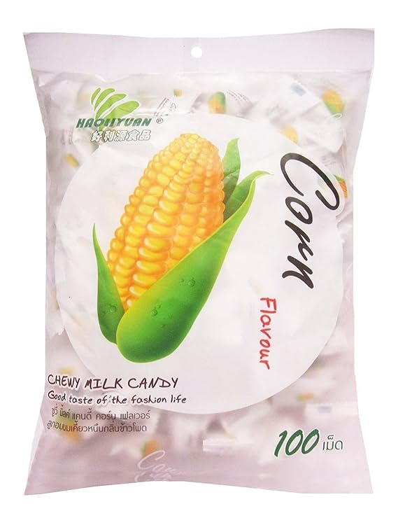 Haoliyuan Corn Flavor Sweet Soft Chewy Milk Candy, 100 Pieces (360g)