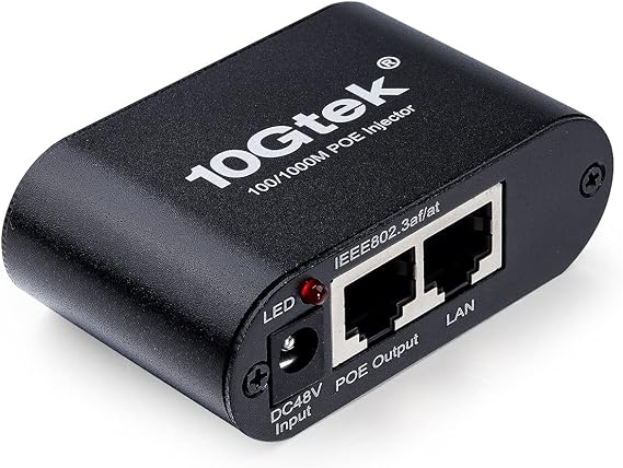 10Gtek 1.25G PoE Injector, with a 48V 0.5A Power Adapter, 802.3af/at, up to 100 Meters