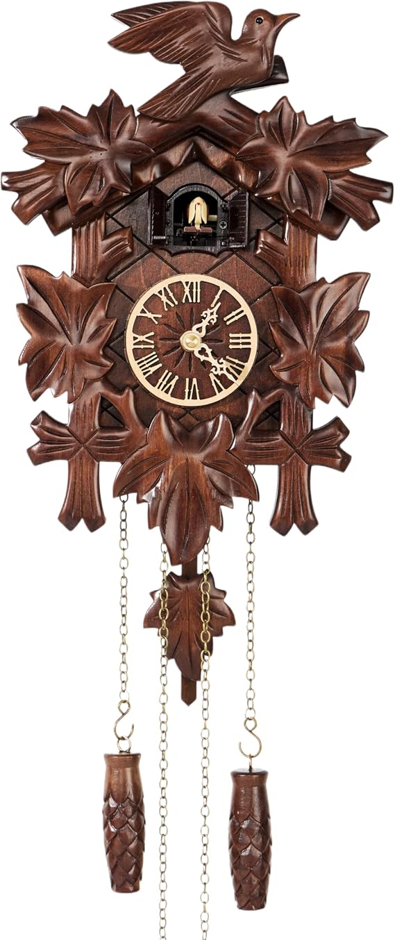 Cuckoo Clock, Black Forest Style Wooden Pendulum Quartz Wall Clock, Volume Control, Night Silent, Gift Package, Professional Service