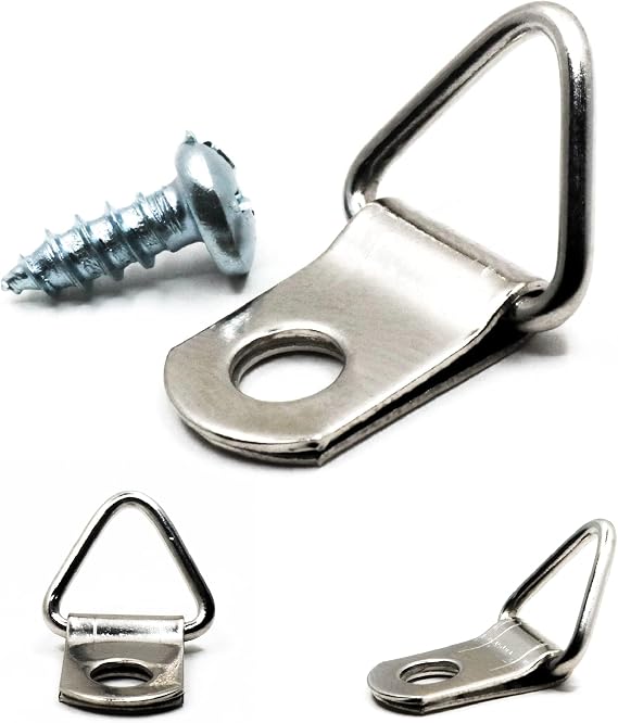 PHS D-Ring Picture Hangers with Screws, Holds 3 lb, 100 Pack | Small d rings, picture hanging hardware for lightweight frames, paintings, photos & artwork