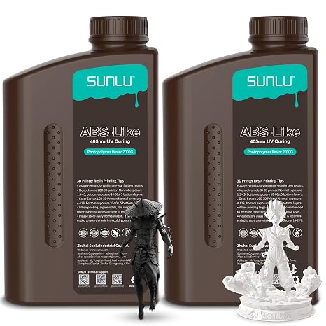 SUNLU 2 KG*2 Bottles ABS-Like 3D Printer Resin, 405nm UV Curing Photopolymer Rapid 3D Resin for 4K 8K LCD/DLP/SLA 3D Printers, Non-Brittle & High Precision & Low Shrinkage, 2000g*2, Black& White